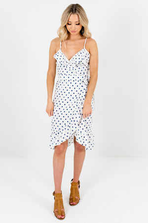 White Spaghetti Strap Boutique Polka Dot Knee-Length Dresses