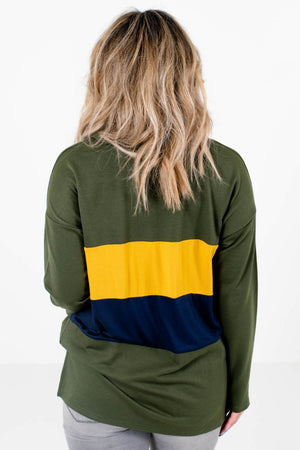 Women's Olive Green Side Hem Slit Boutique Pullover