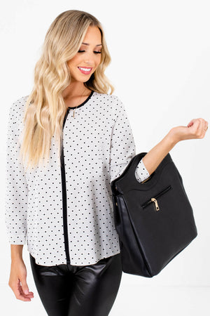 White and Black Polka Dot Patterned Boutique Blouses for Women