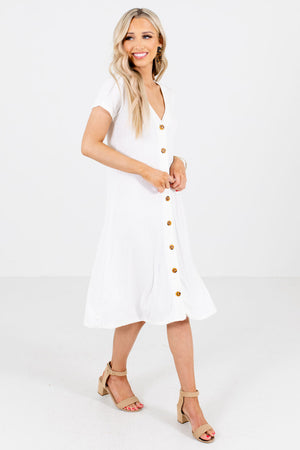 White V-Neckline Boutique Midi Dresses for Women