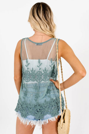 Women's Green Floral Crochet Boutique Tank Tops