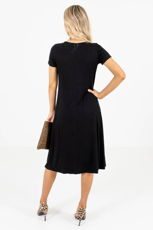 Women’s Black Button-Up Front Boutique Midi Dress