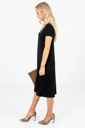 Black V-Neckline Boutique Midi Dresses for Women