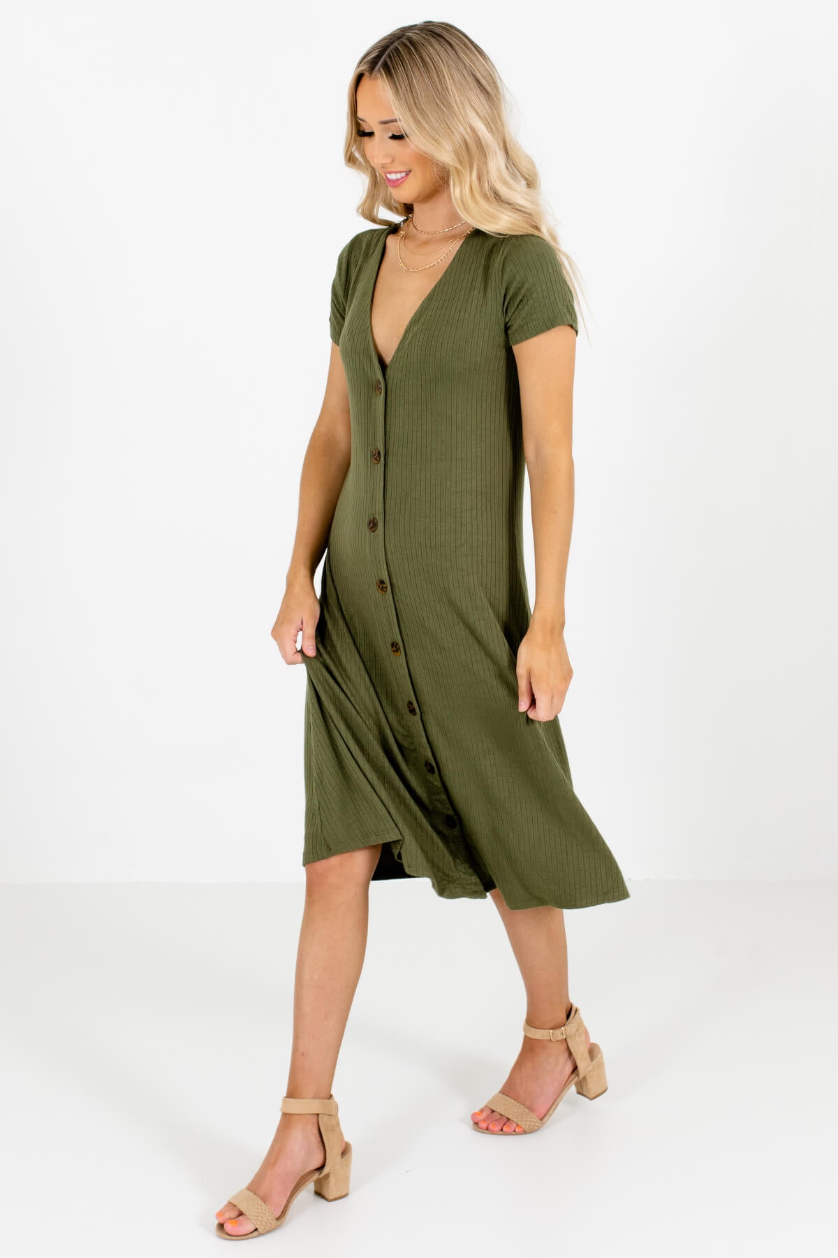 Olive Green Cute and Comfortable Boutique Midi Dresses for Women