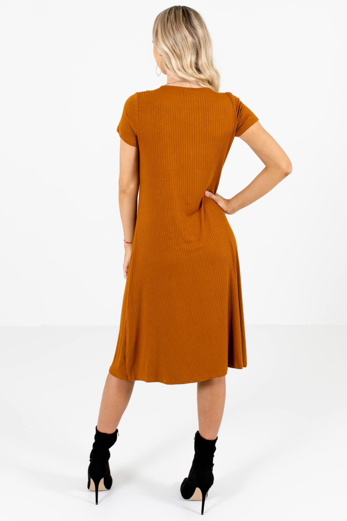 Women’s Rust Orange Button-Up Front Boutique Midi Dress