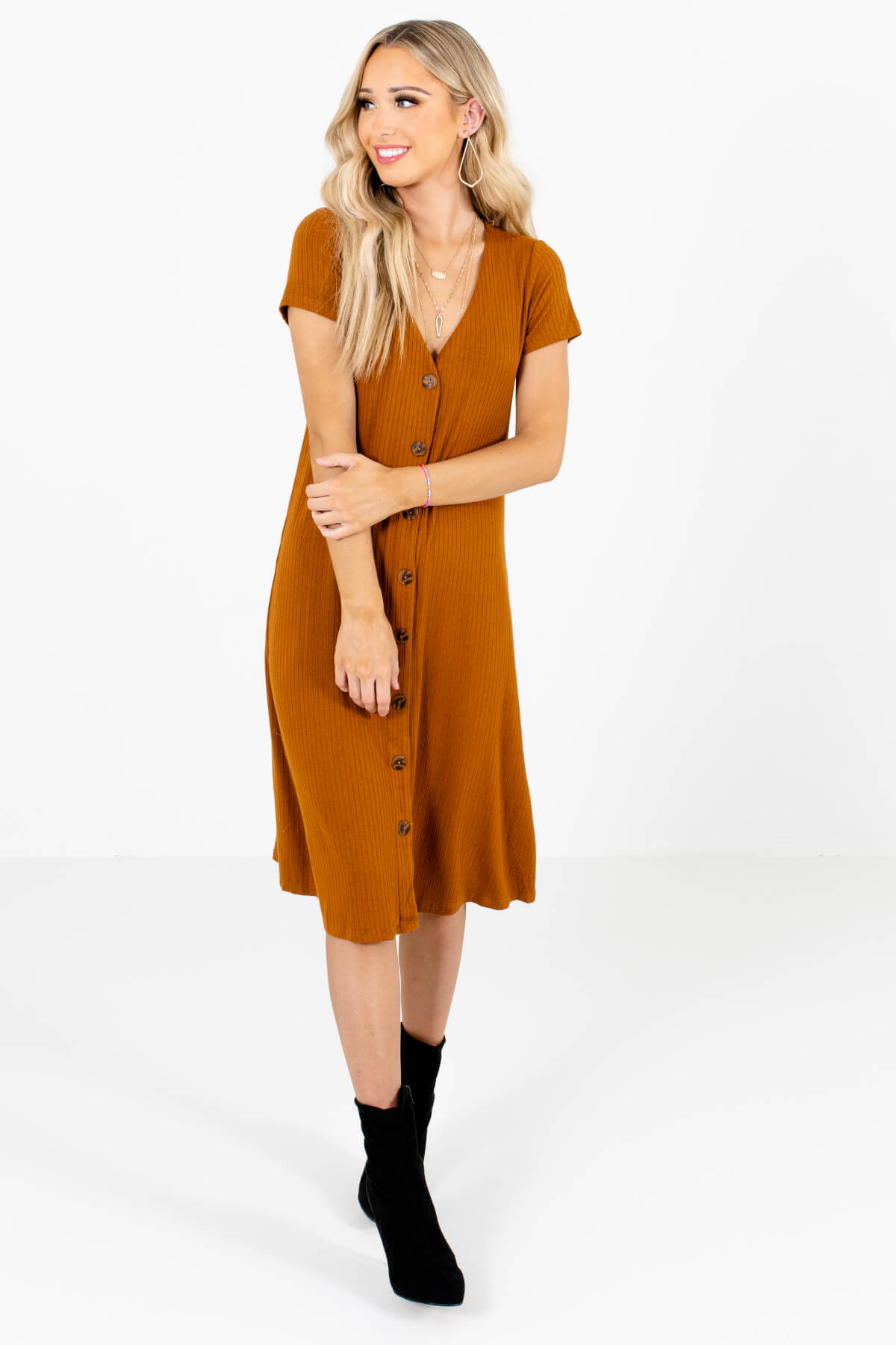 Rust Orange Cute and Comfortable Boutique Midi Dresses for Women