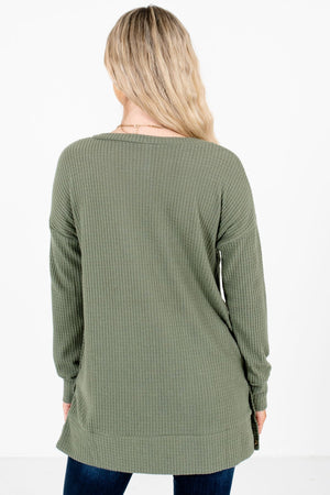 Women’s Olive Green Button-Up Sides Boutique Top