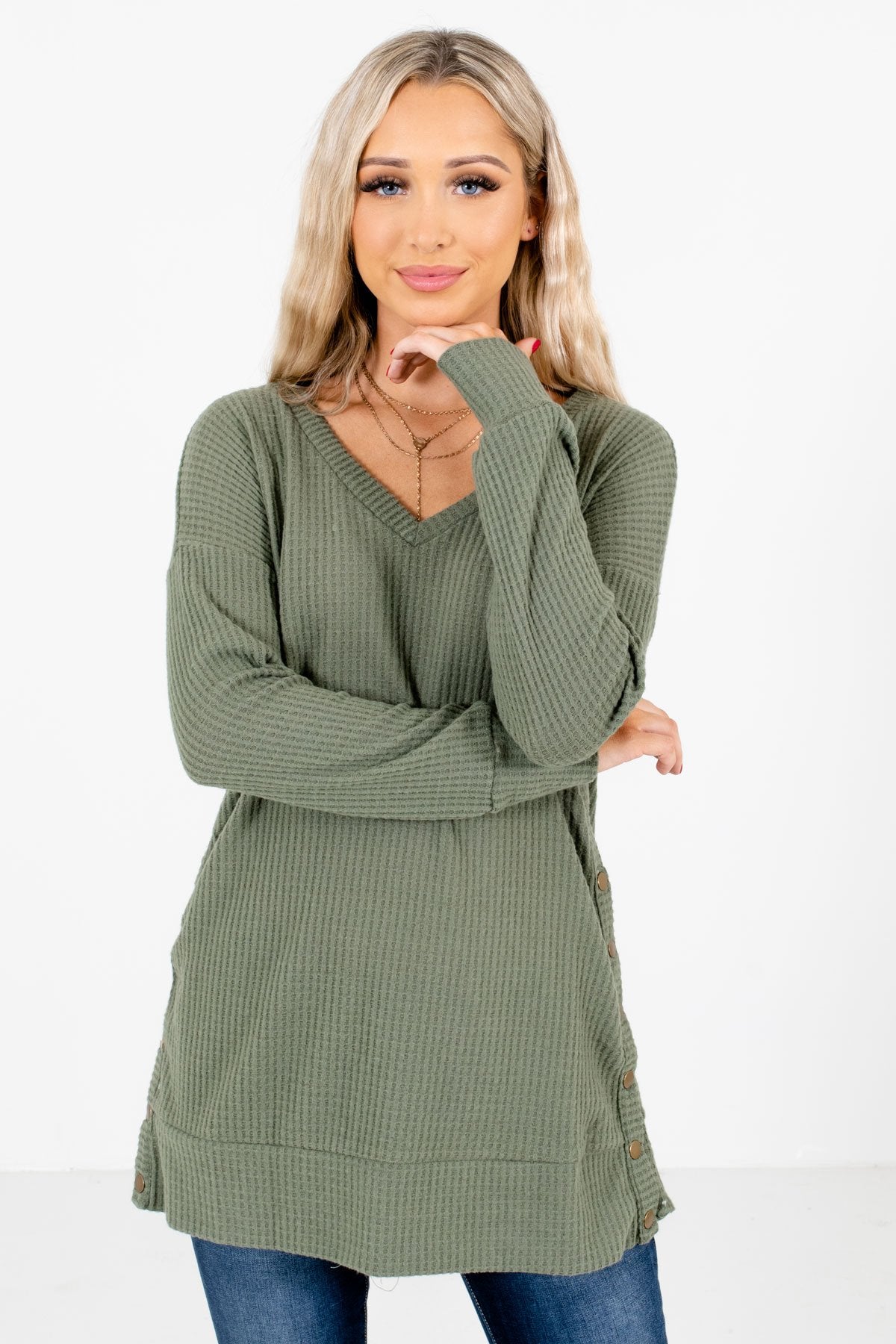 Women’s Olive Green Casual Everyday Boutique Tops