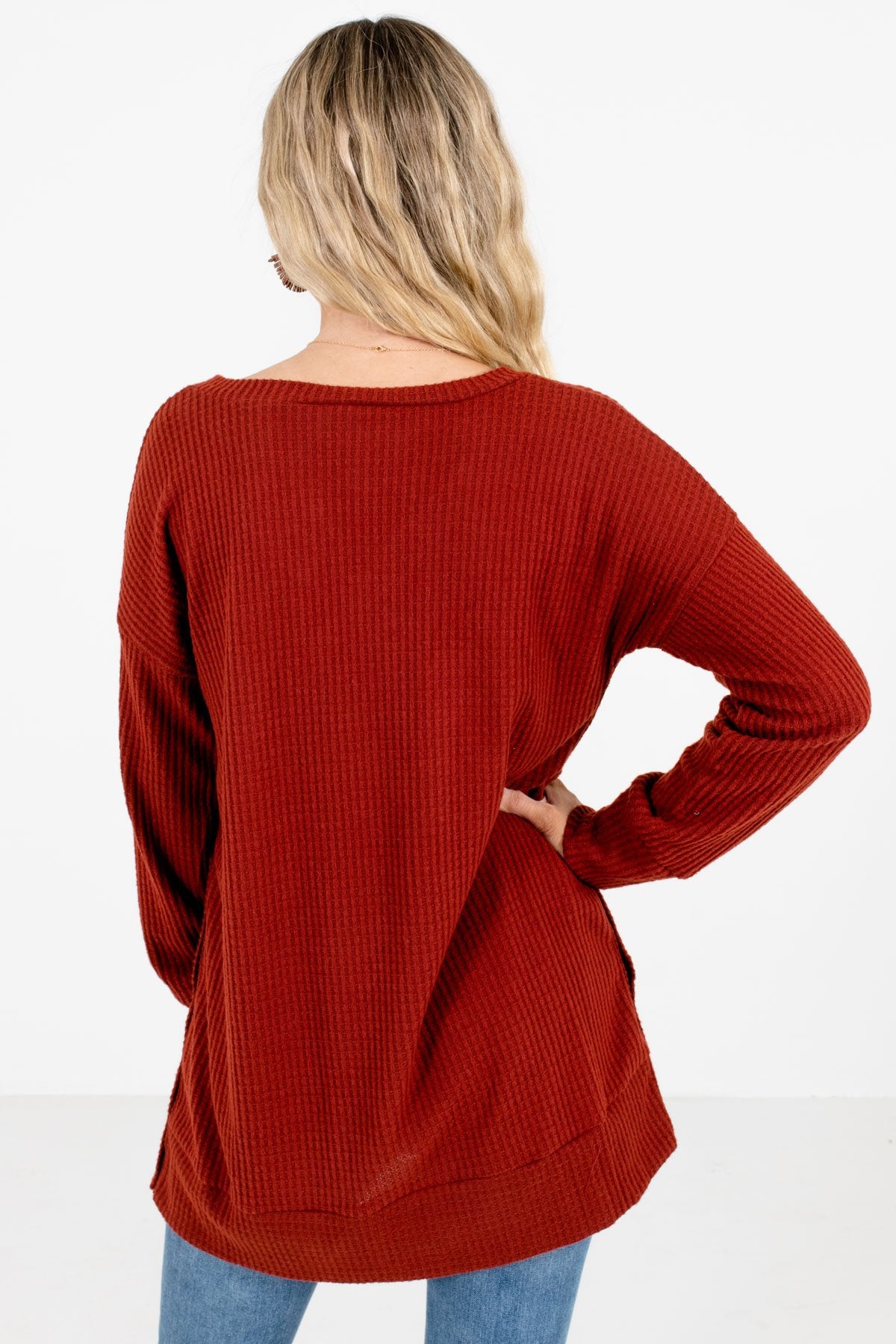 Women’s Rust Red Button-Up Sides Boutique Top