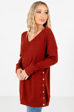 Rust Red V-Neckline Boutique Tops for Women