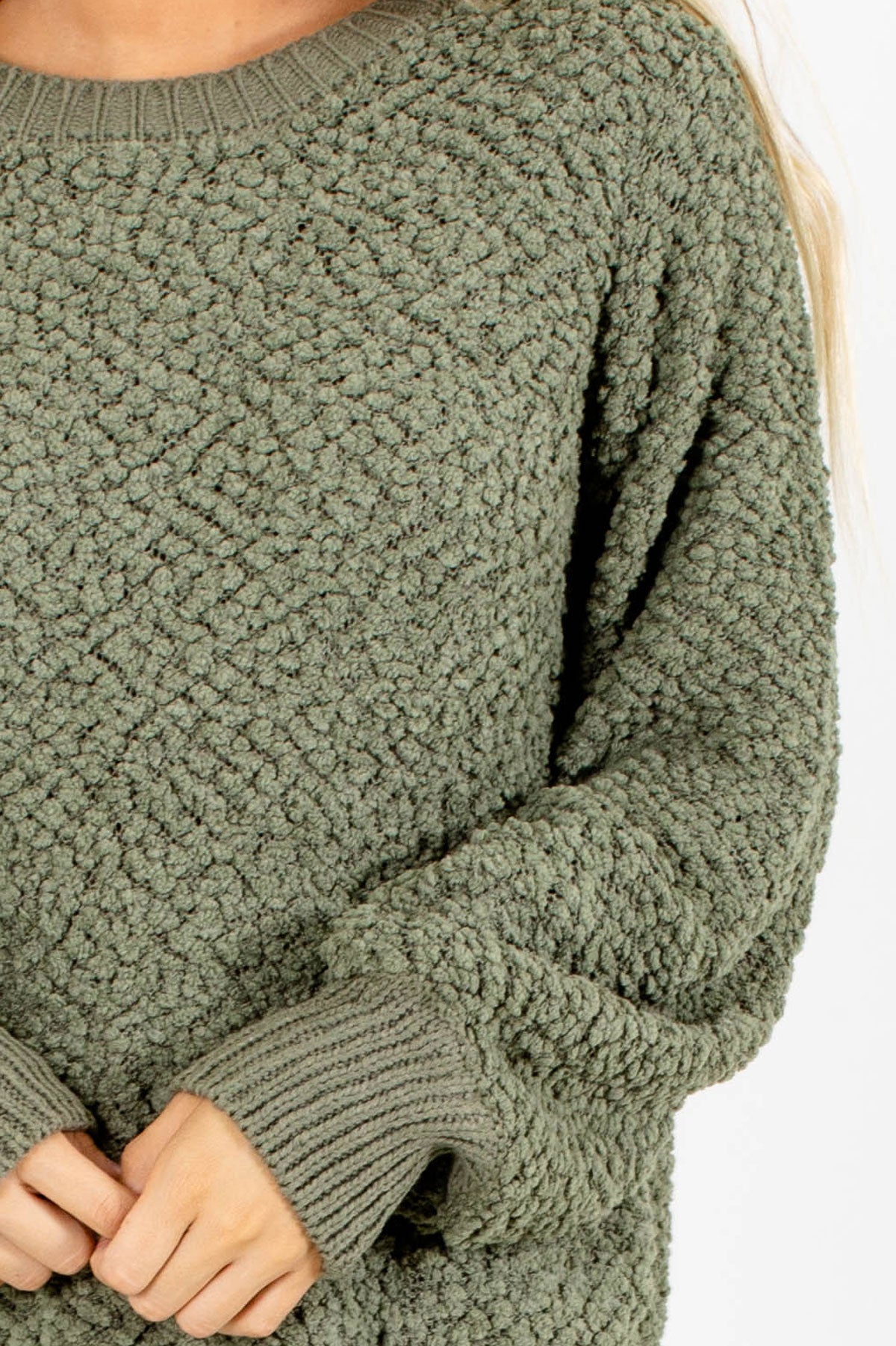Women's Green Stretchy Boutique Sweaters