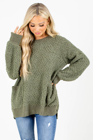 Green Split Hem Boutique Sweaters for Women