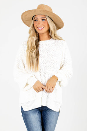 White Round Neckline Boutique Sweaters for Women
