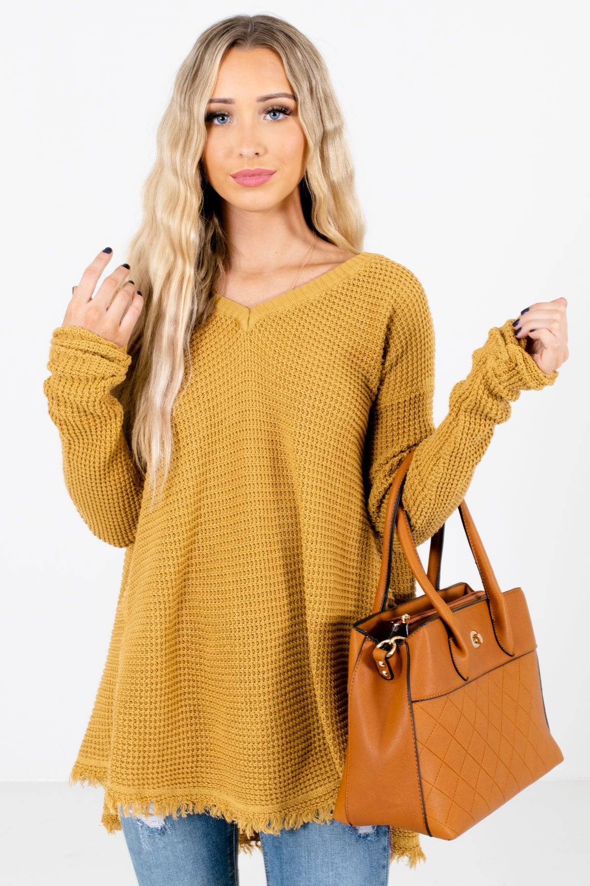 Mustard High-Quality Knit Material Boutique Sweaters for Women