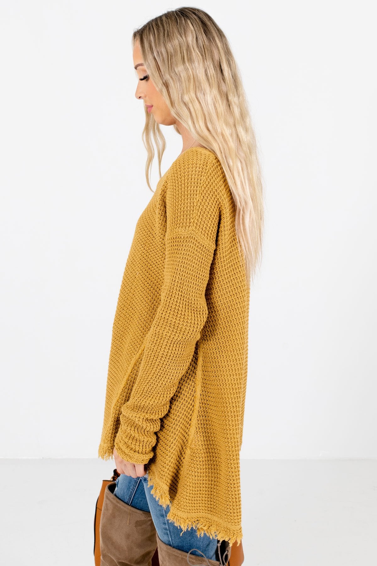 Mustard V-Neckline Boutique Sweaters for Women