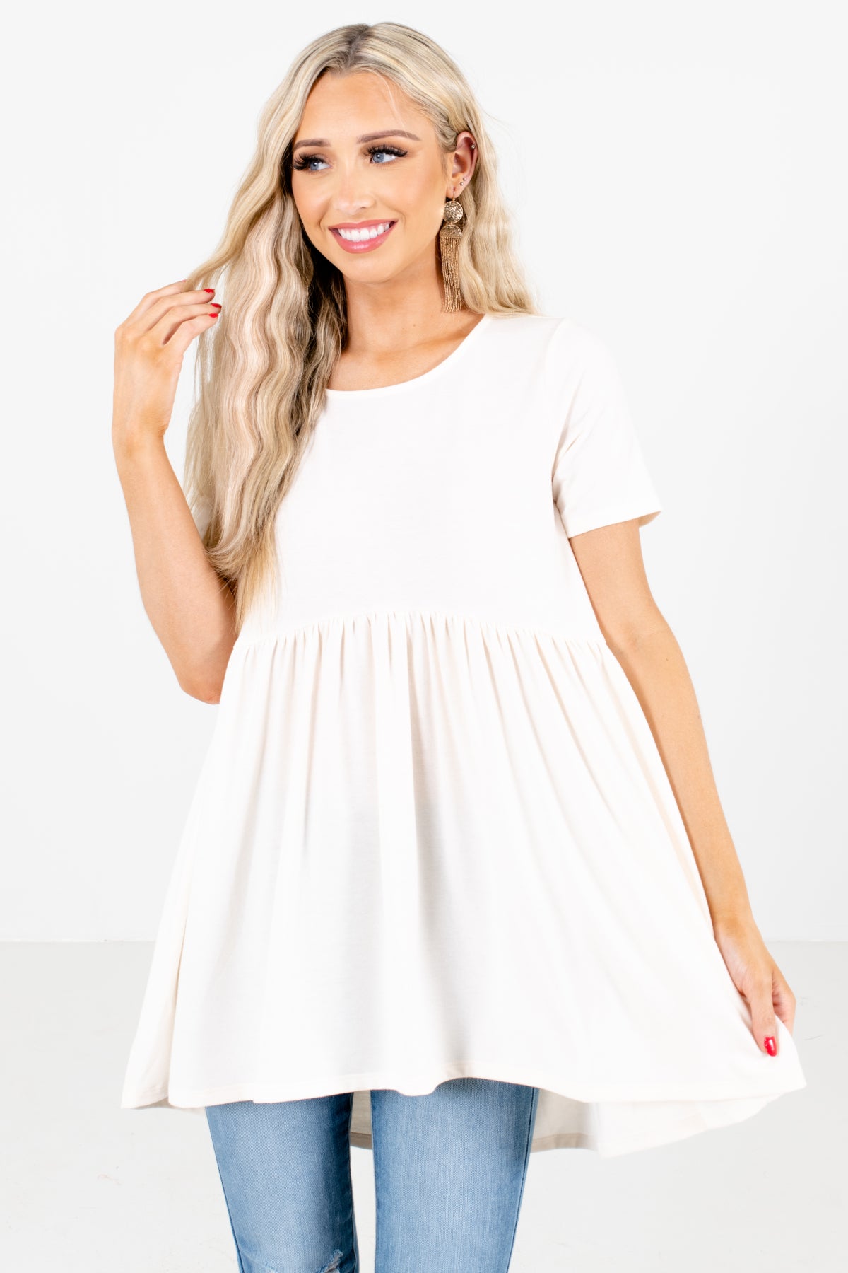 White Flowy Silhouette Boutique Tops for Women