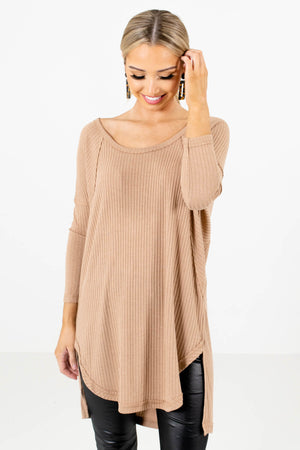 Women's Tan Brown Relaxed Fit Boutique Tops
