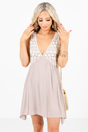 Taupe Brown Cream Crochet Detailed Boutique Mini Dresses for Women