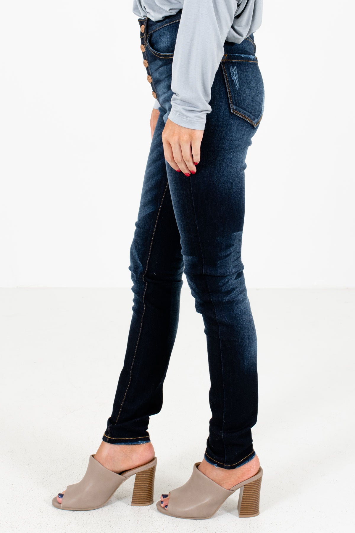 Dark Wash Blue Boutique KanCan Skinny Jeans with Pockets for Women