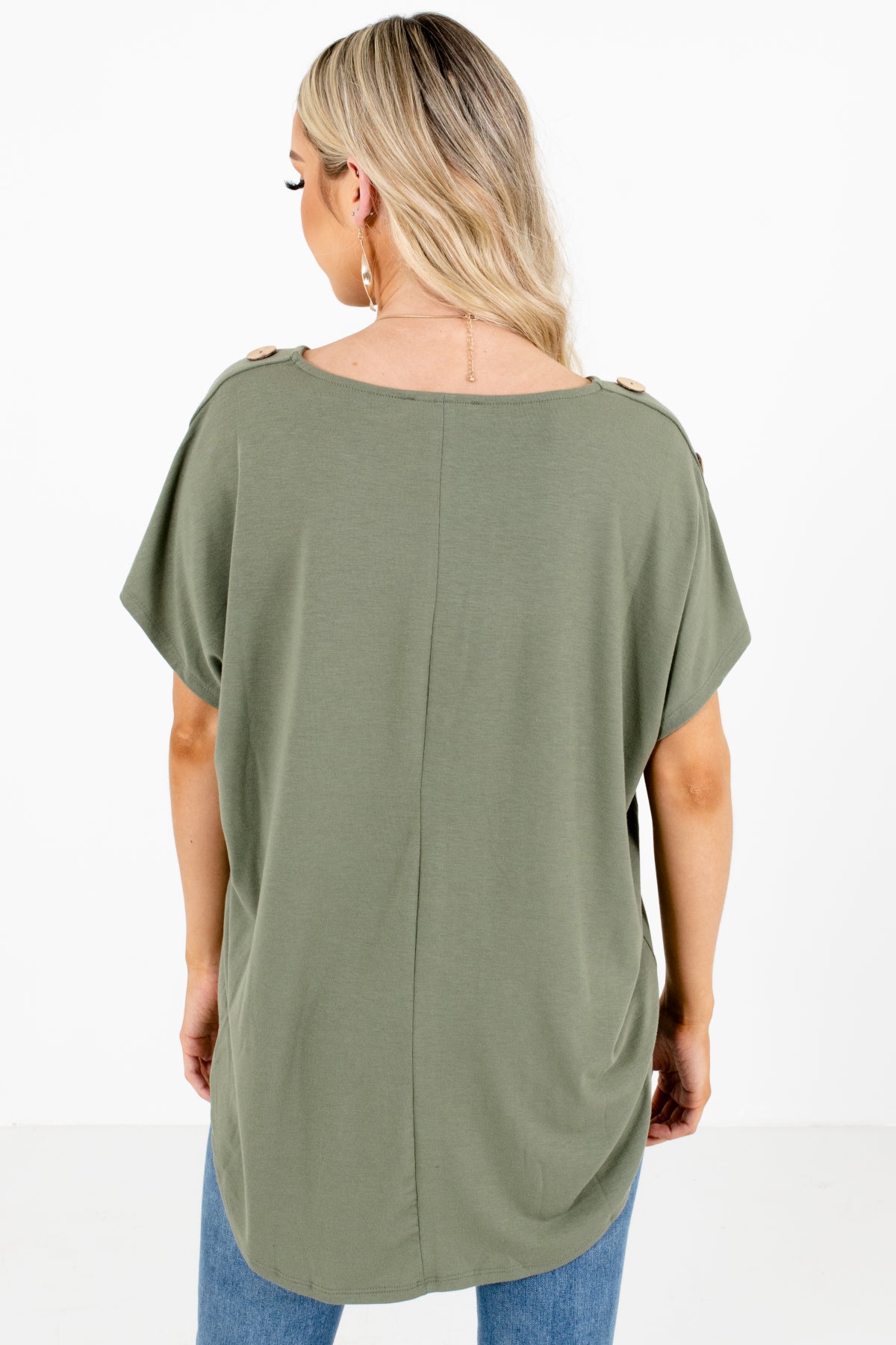 Women's Green Round Neckline Boutique Top