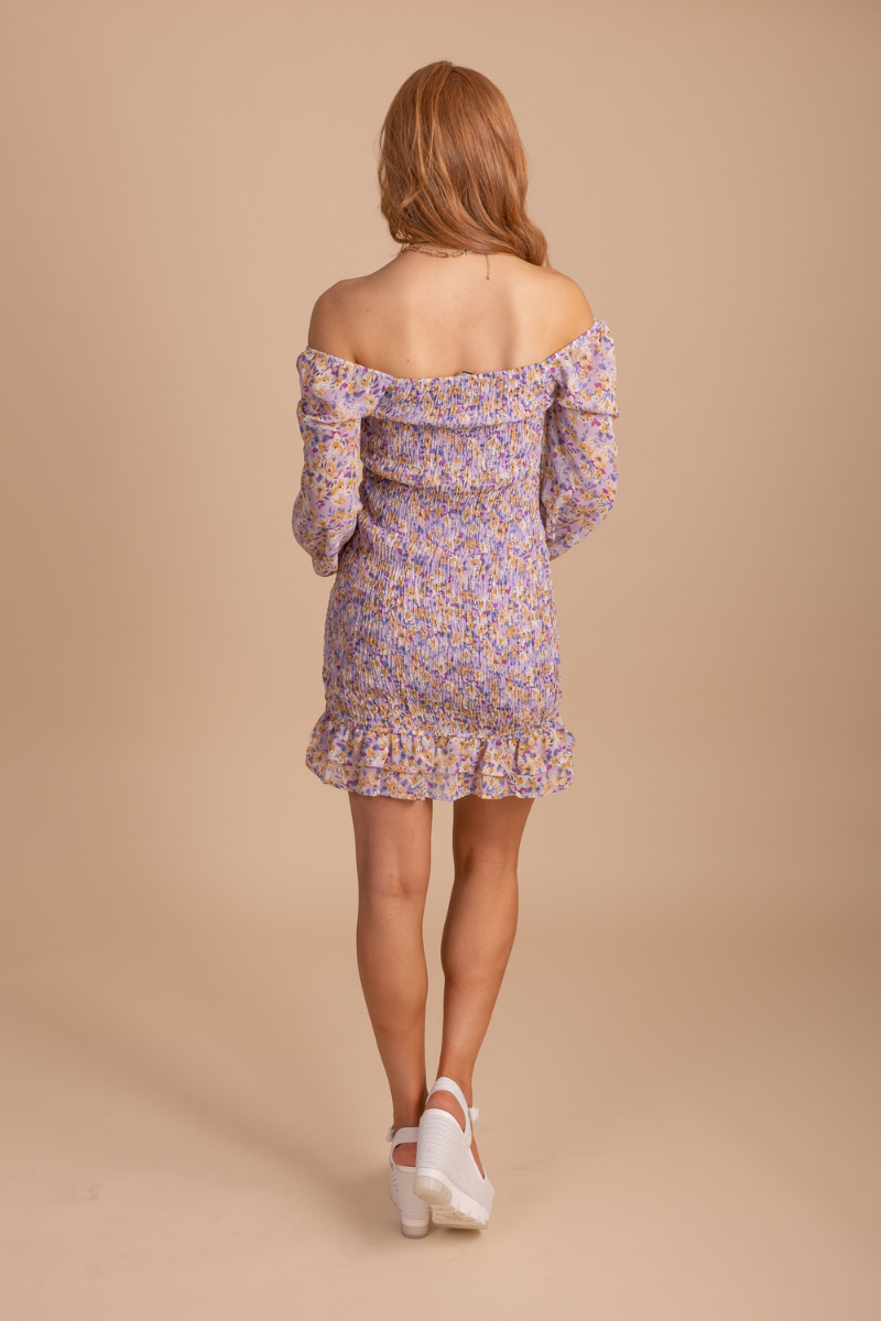 cute off shoulder purple mini dress
