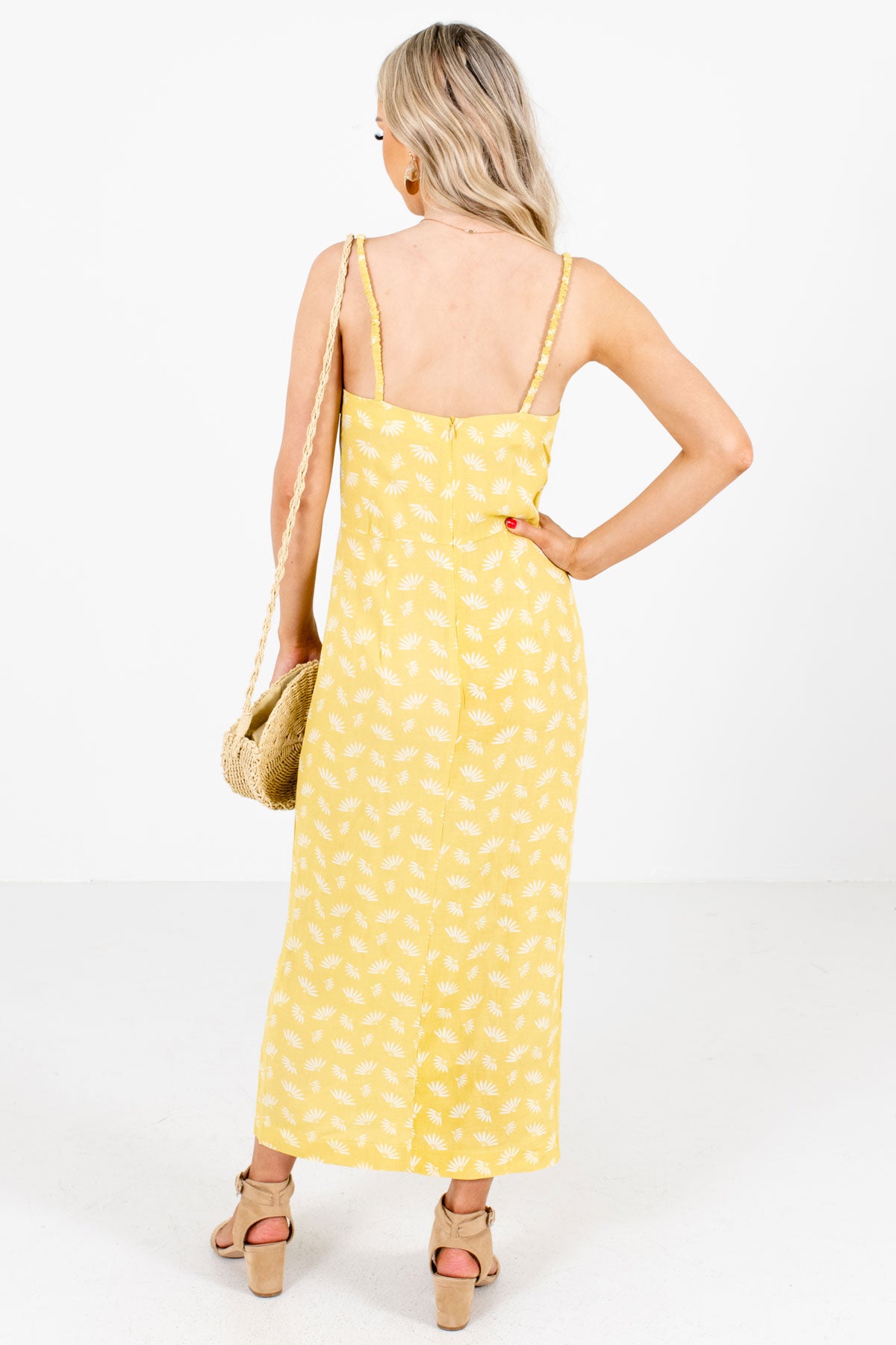Women's Yellow Decorative Button Boutique Maxi Dress
