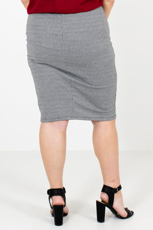 Women's Black Elastic Waistband Boutique Knee-Length Skirts