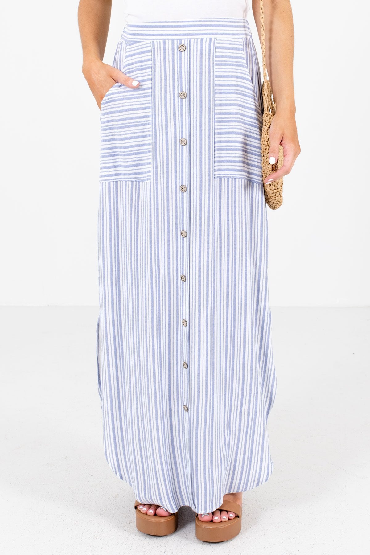 Blue and White Striped Boutique Maxi Skirts for Women