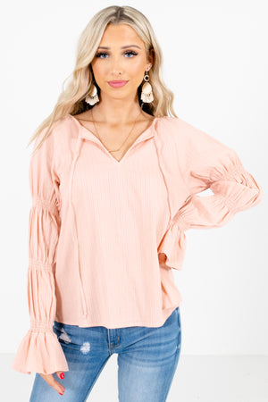 Pink Unique Smocked Sleeve Boutique Blouses for Women