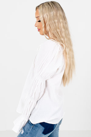 Women's White Smocked Sleeve Boutique Blouse