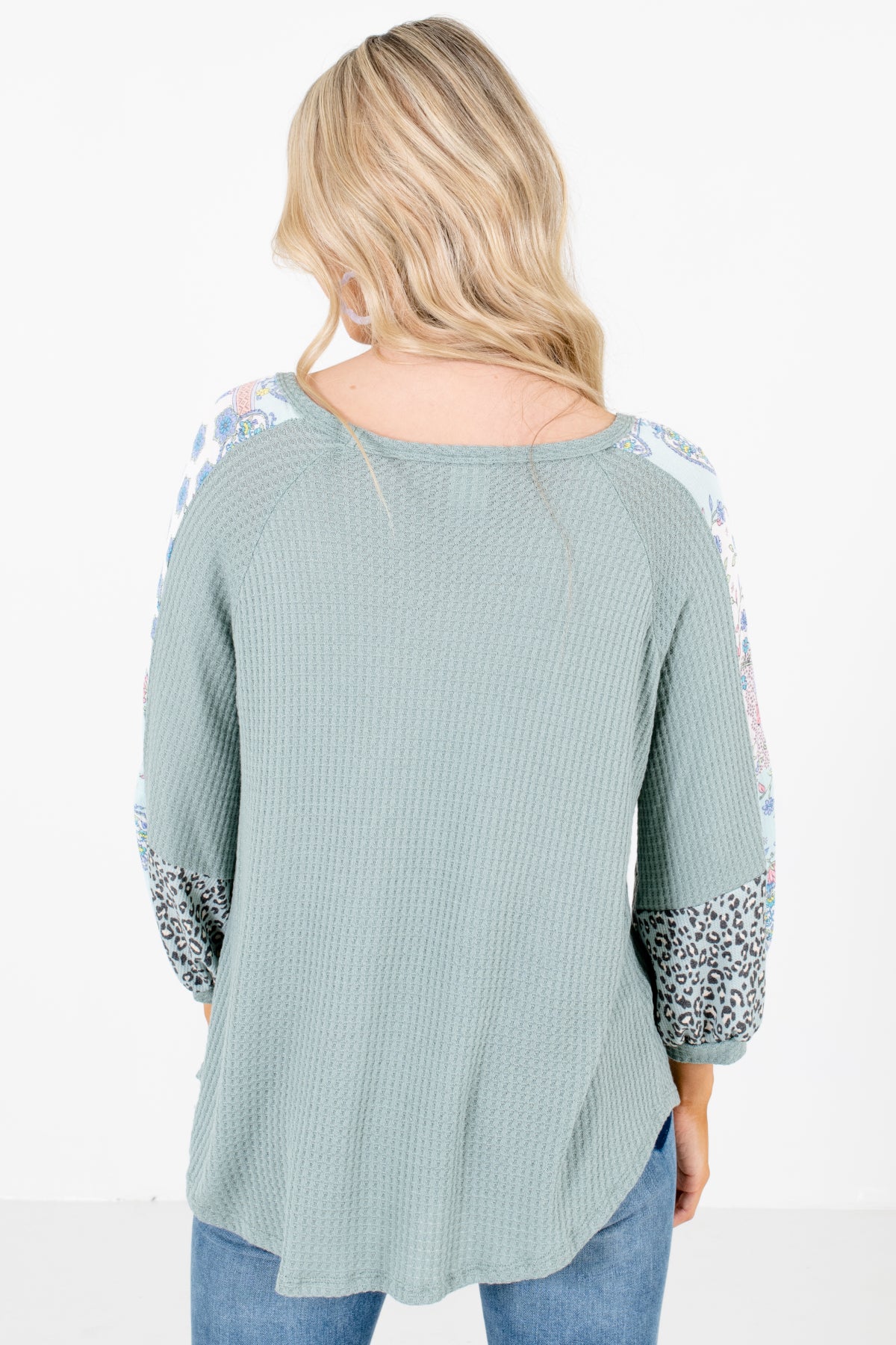 Women's Green Patterned Sleeve Boutique Blouse
