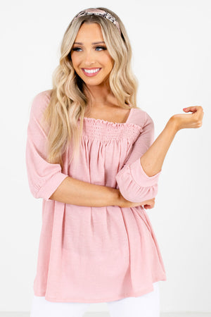 Women's Pink Pleated Accent Boutique Blouse