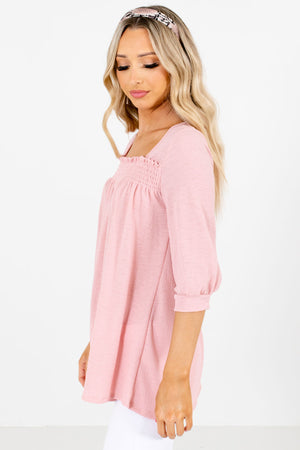 Pink 3/4 Length Sleeve Boutique Blouses for Women 