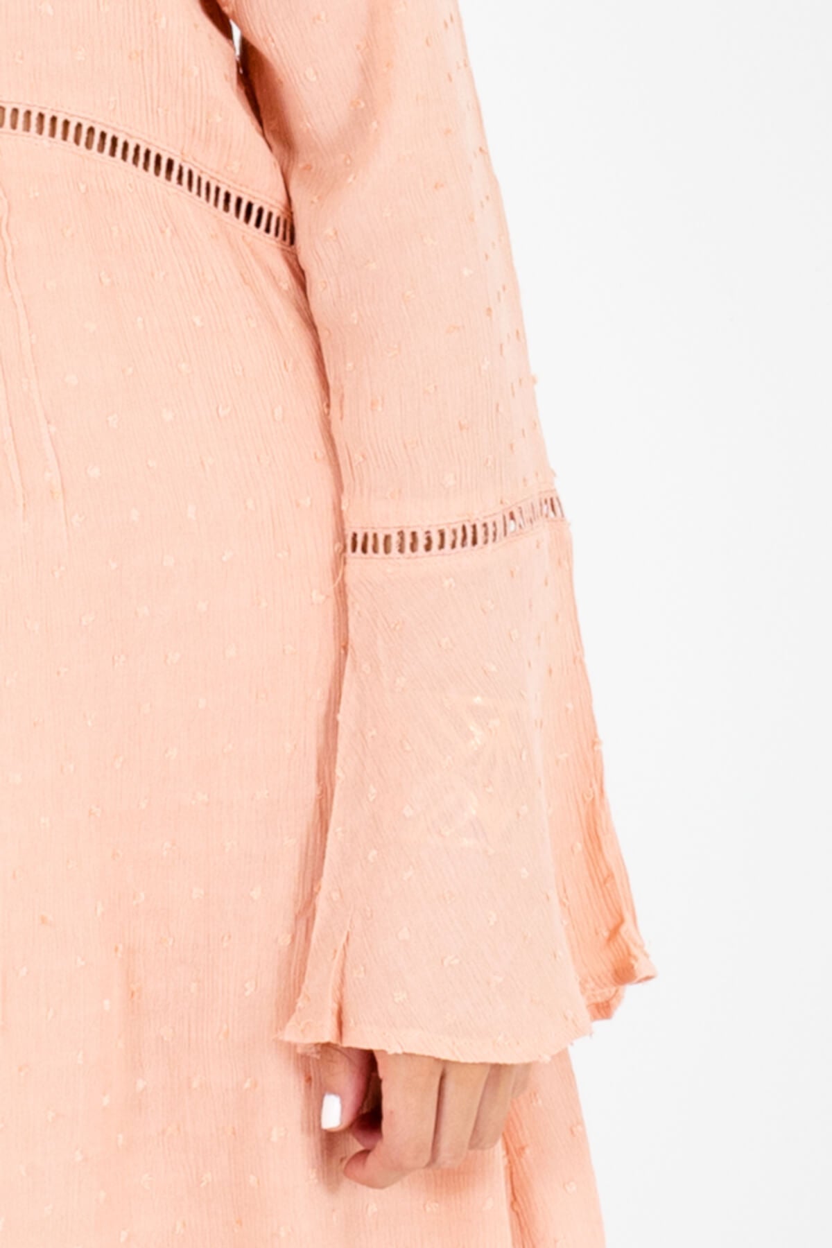 Salmon Pink Textured Polka Dot Ladder Lace Mini Dresses for Women