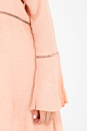 Salmon Pink Textured Polka Dot Ladder Lace Mini Dresses for Women