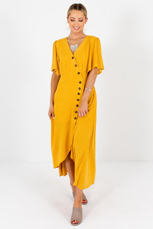 Women's Mustard Yellow Flutter Sleeve Boutique Maxi Dress
