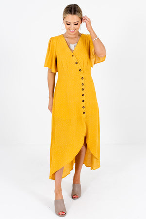 Mustard Yellow Polka Dot Cute and Comfortable Boutique Maxi Dresses for Women