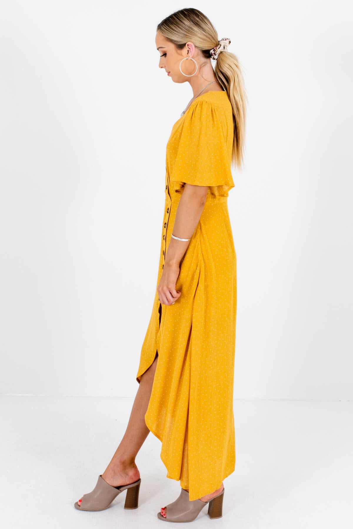 Mustard Yellow High-Low Hem Boutique Maxi Dresses for Women