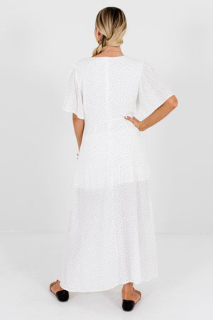 Women's White Asymmetrical Button-Up Front Boutique Maxi Dress
