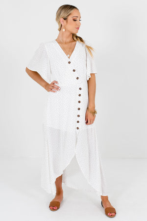 Women's White Polka Dot Cute and Comfortable Boutique Maxi Dresses