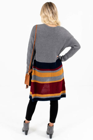 Women's Gray Boutique Cardigans with Pockets