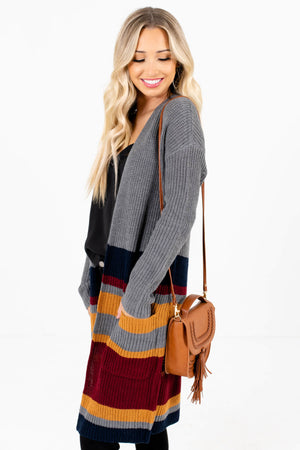 Gray Long Length Boutique Cardigans for Women