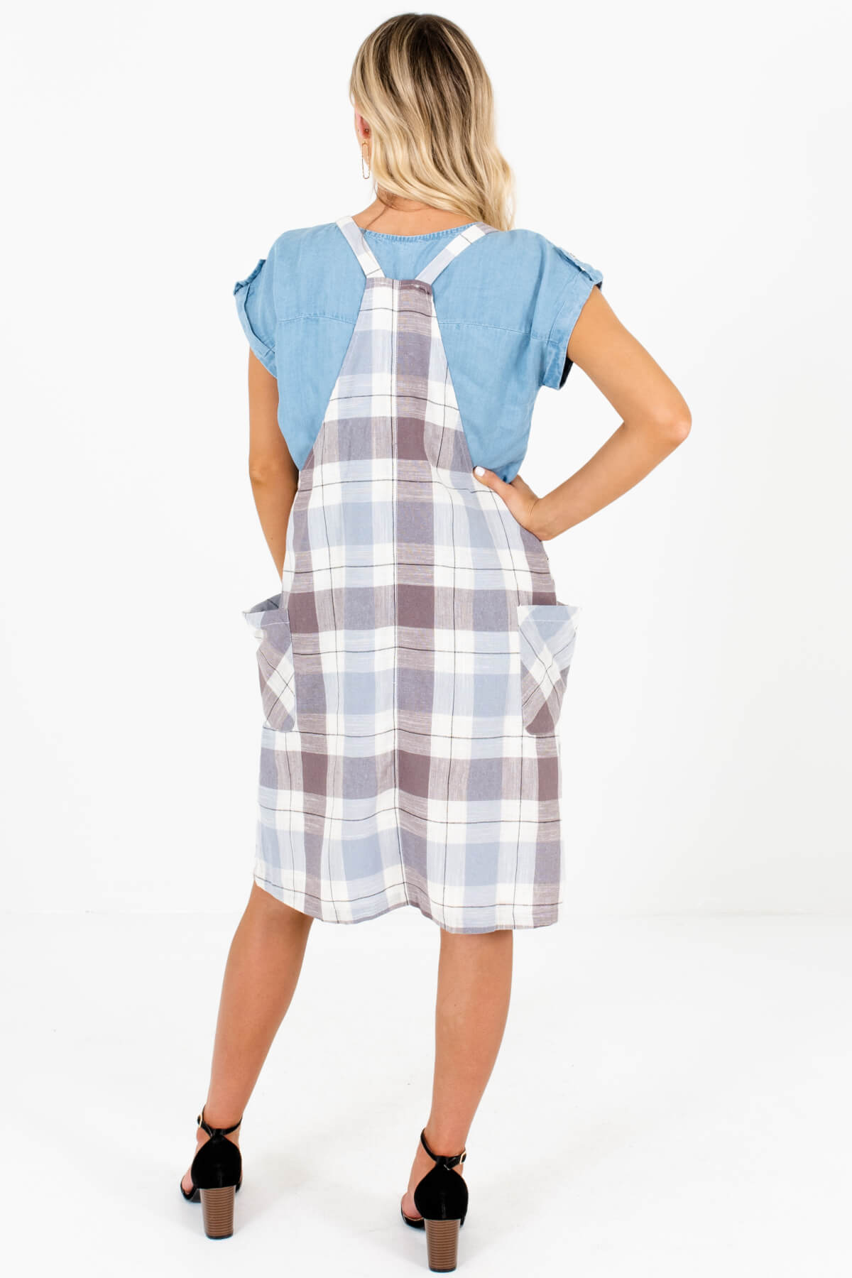 Blue Brown Cream Plaid Overall Dresses Affordable Online Boutique