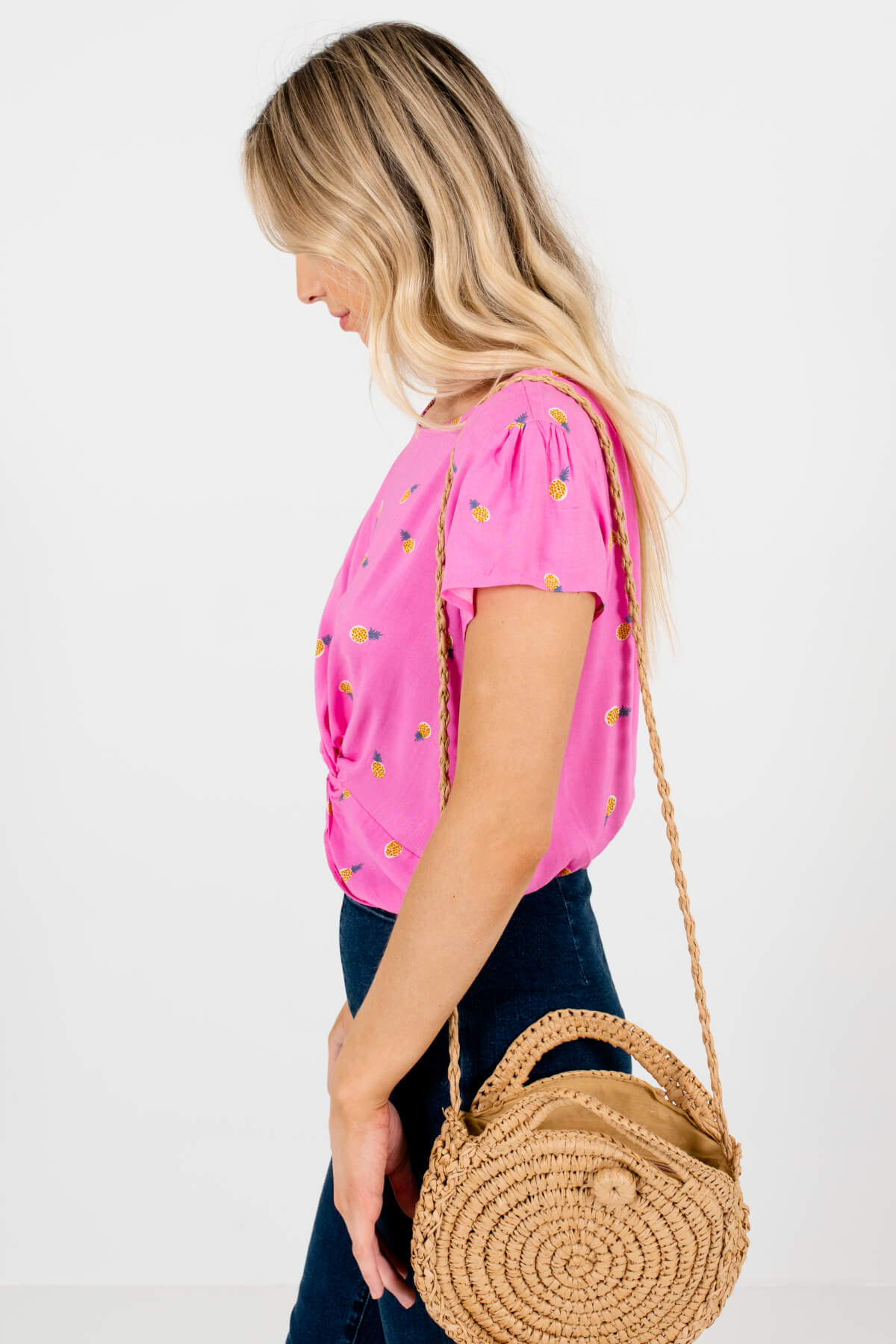 Women's Pink Pleated Accented Boutique Tops