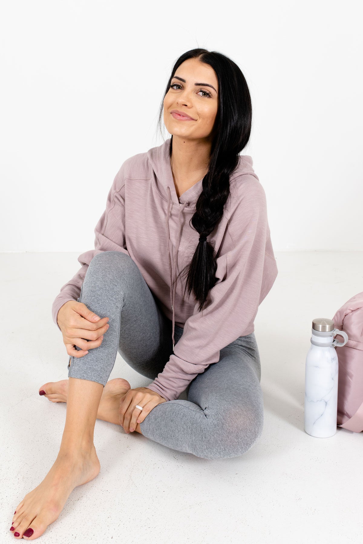 Women's Blush Pink Fitted Hem Boutique Active Hoodies
