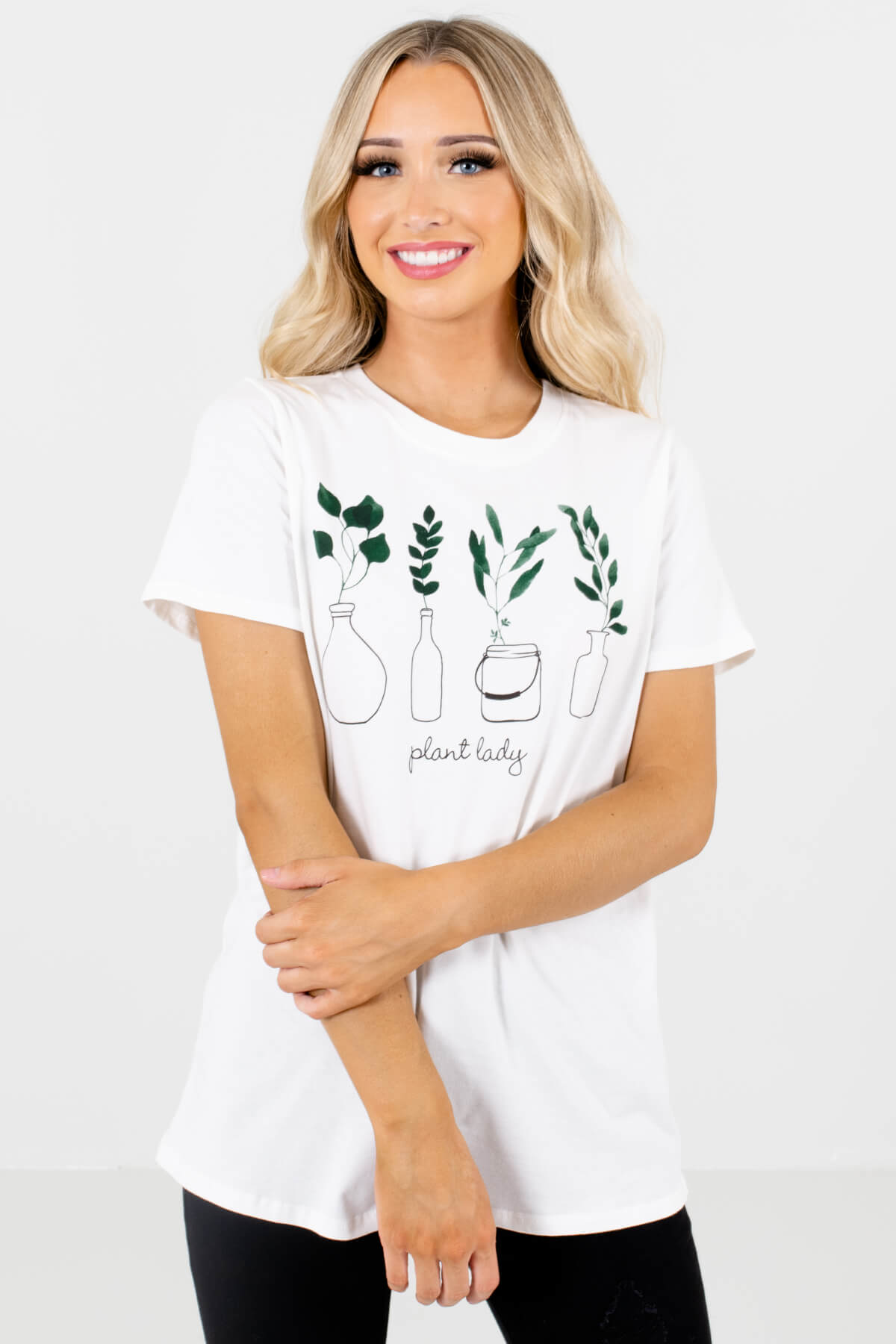 Women's White Round Neckline Boutique Graphic T-Shirt