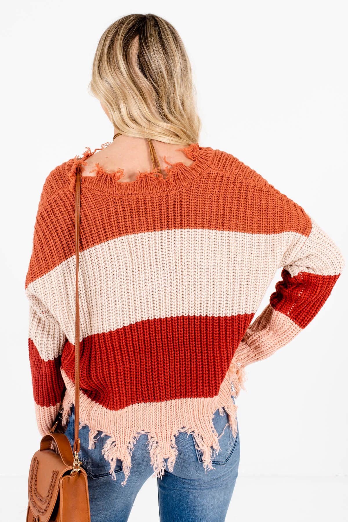 Women’s Rust Orange Distressed Detailing Boutique Sweater