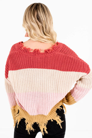 Women’s Light Pink Distressed Detailing Boutique Sweater