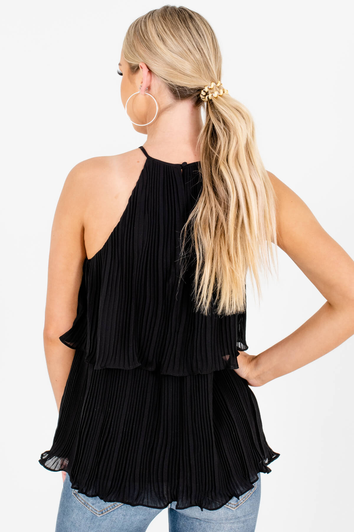 Black Pleated Tiered Tank Tops Affordable Online Boutique