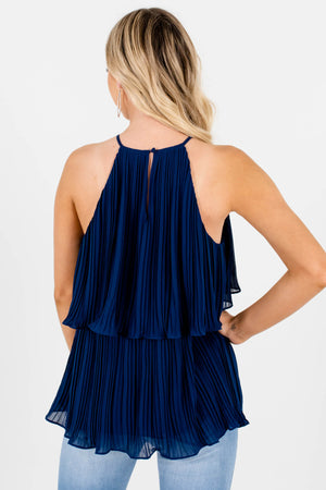 Navy Blue Tiered Pleated Tank Tops Affordable Online Boutique